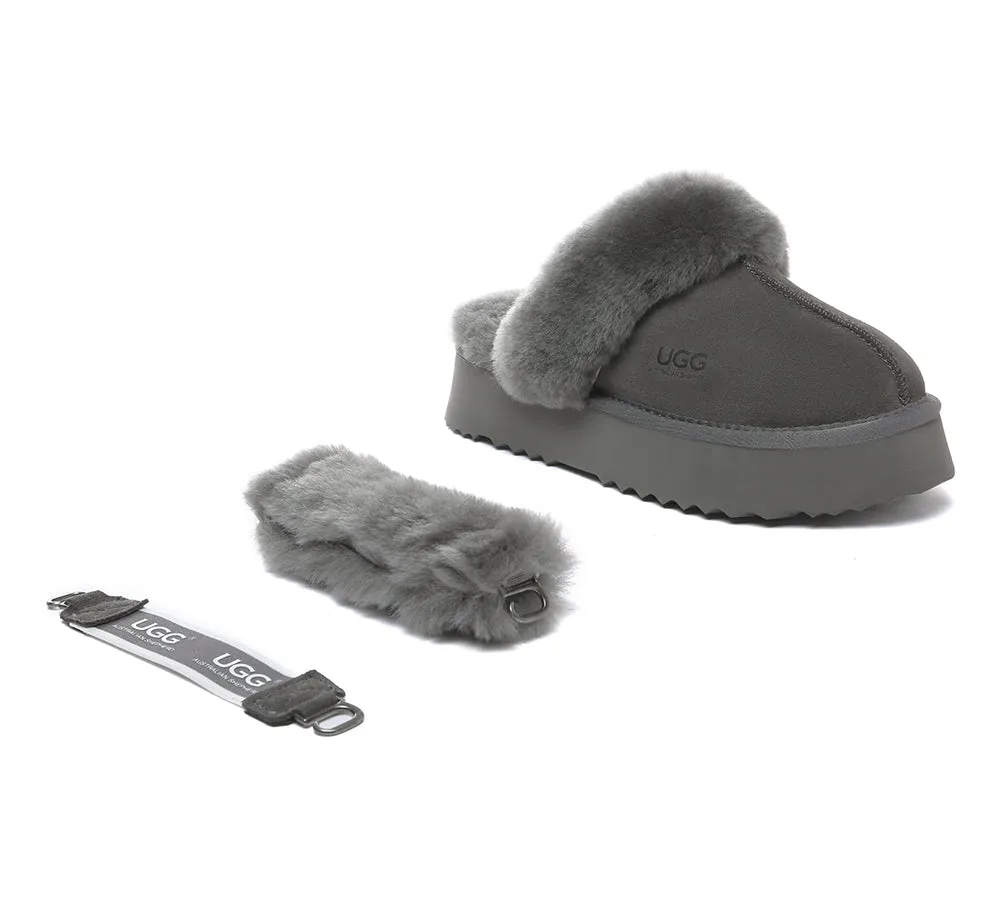 AUSTRALIAN SHEPHERD® 3-Way Style UGG Women Slippers Removable Wool Strap Slingback Platform Musa