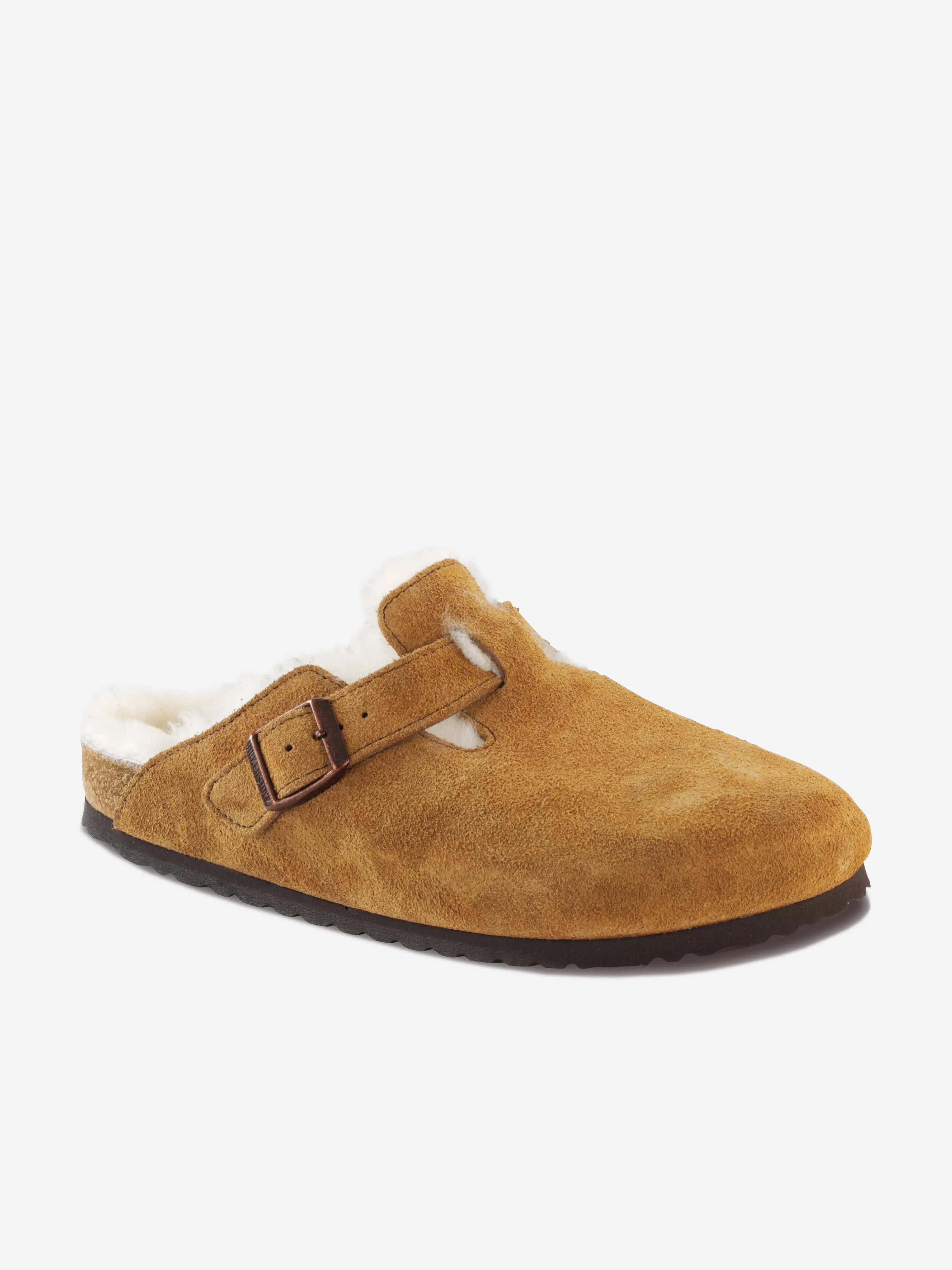 BIRKENSTOCK Boys Boston Shearling Suede Clogs in Brown