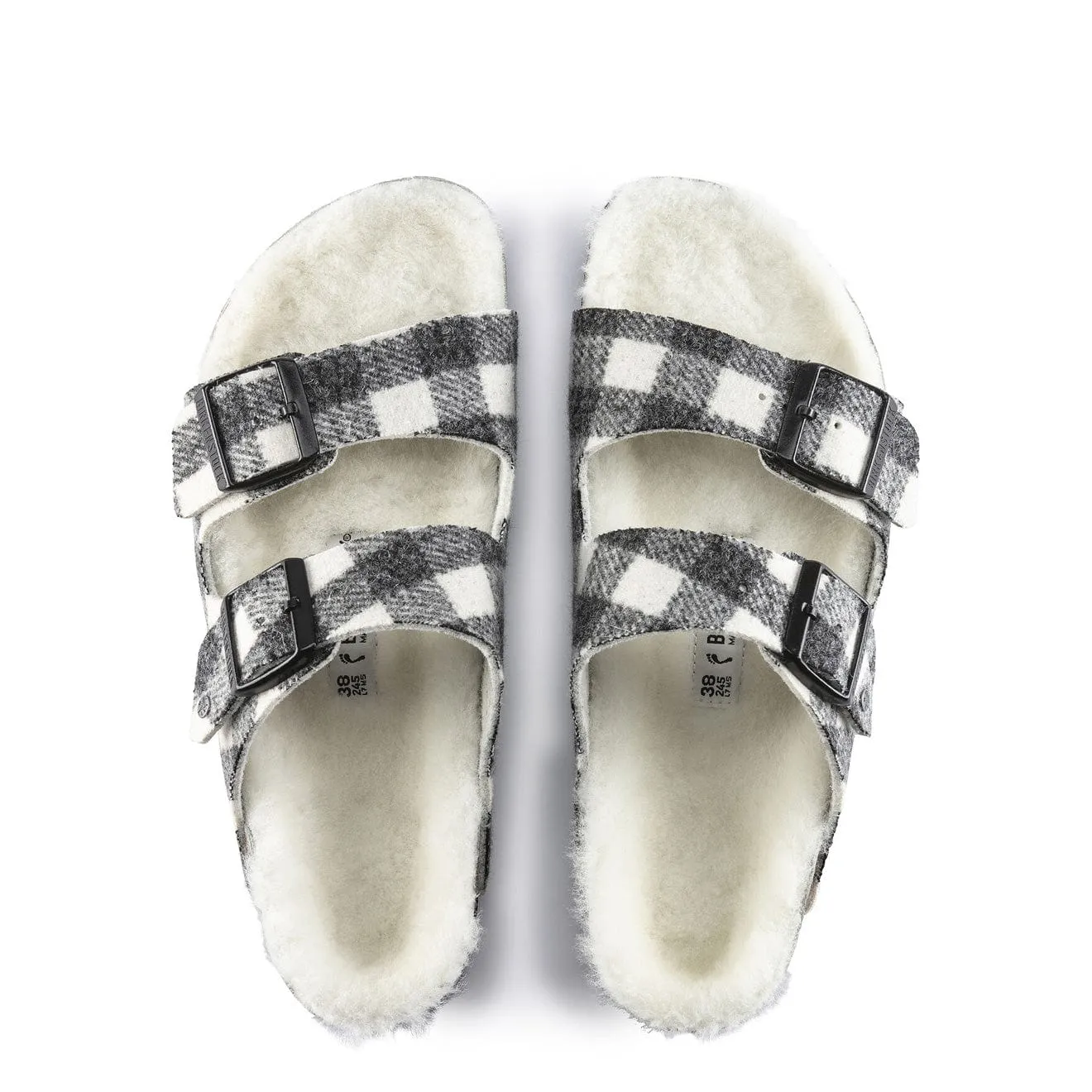 Birkenstock Womens Arizona Shearling Wool Narrow Sandal Plaid White