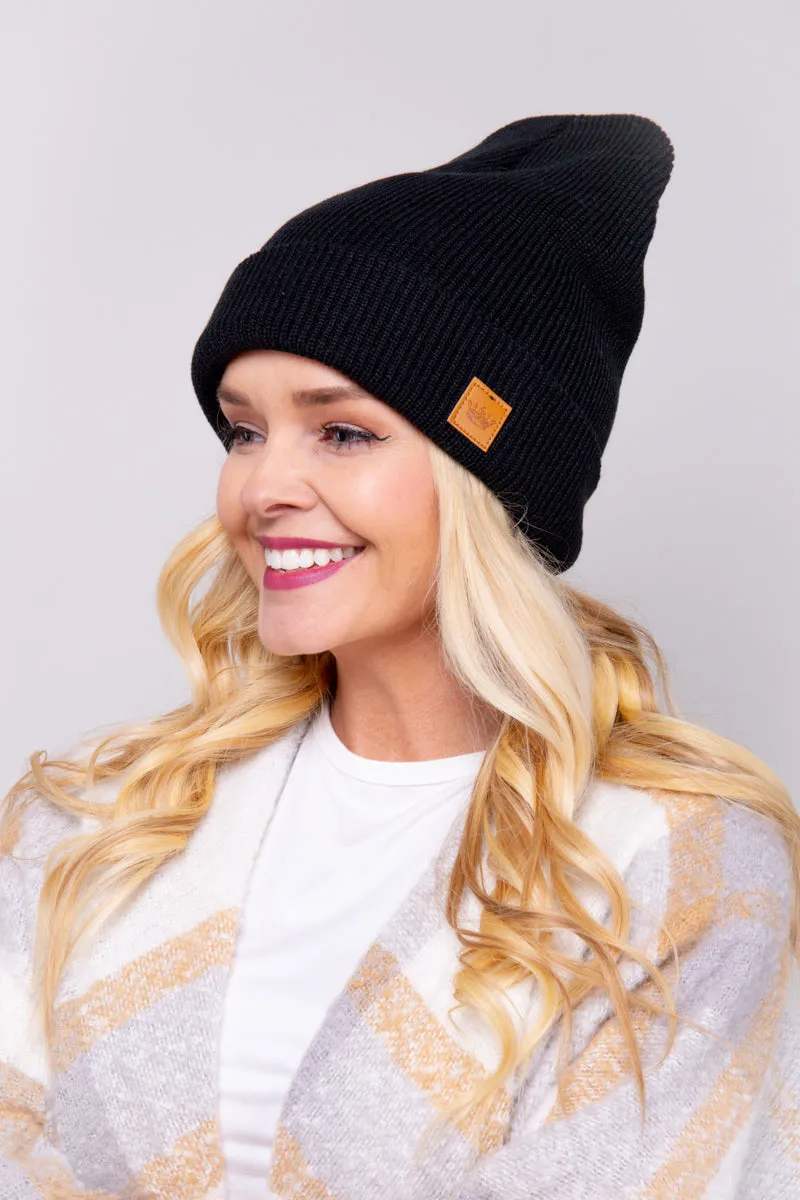 Black Cuffed Slouchy Beanie