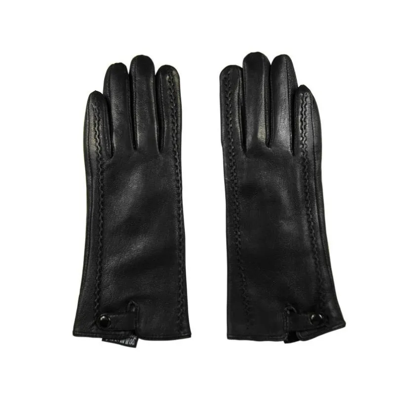 Black Genuine Leather Fur Lined Winter Gloves