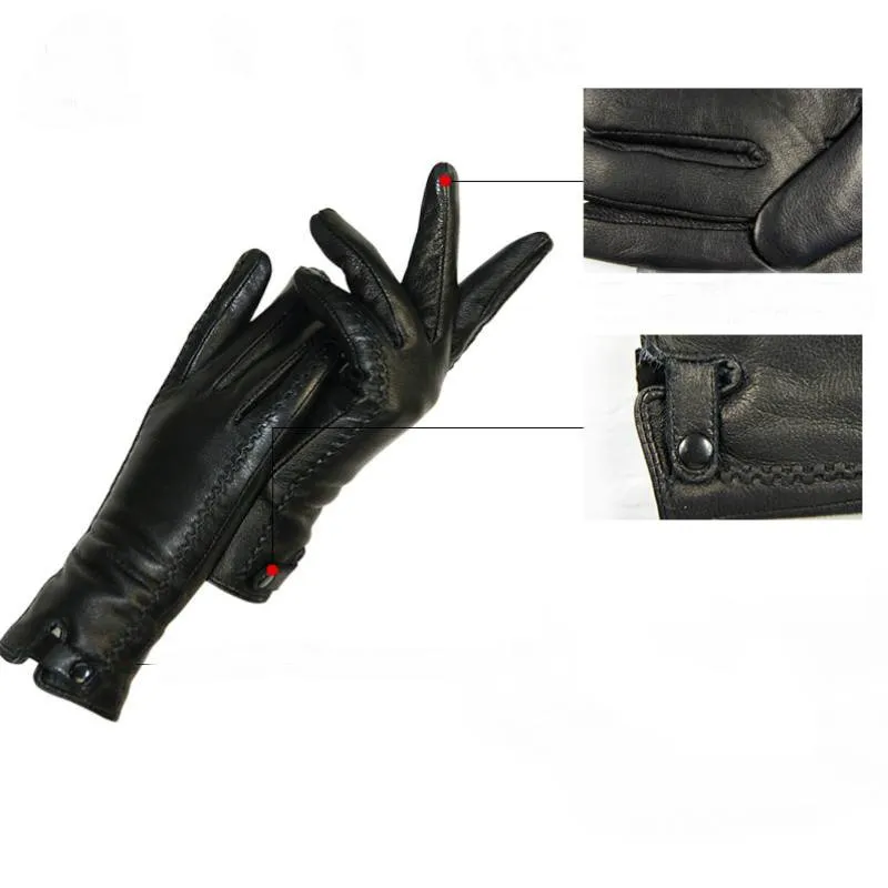 Black Genuine Leather Fur Lined Winter Gloves