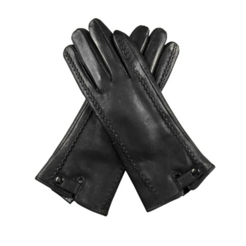 Black Genuine Leather Fur Lined Winter Gloves