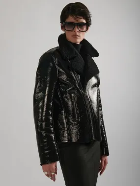 Black naplack shearling biker jacket