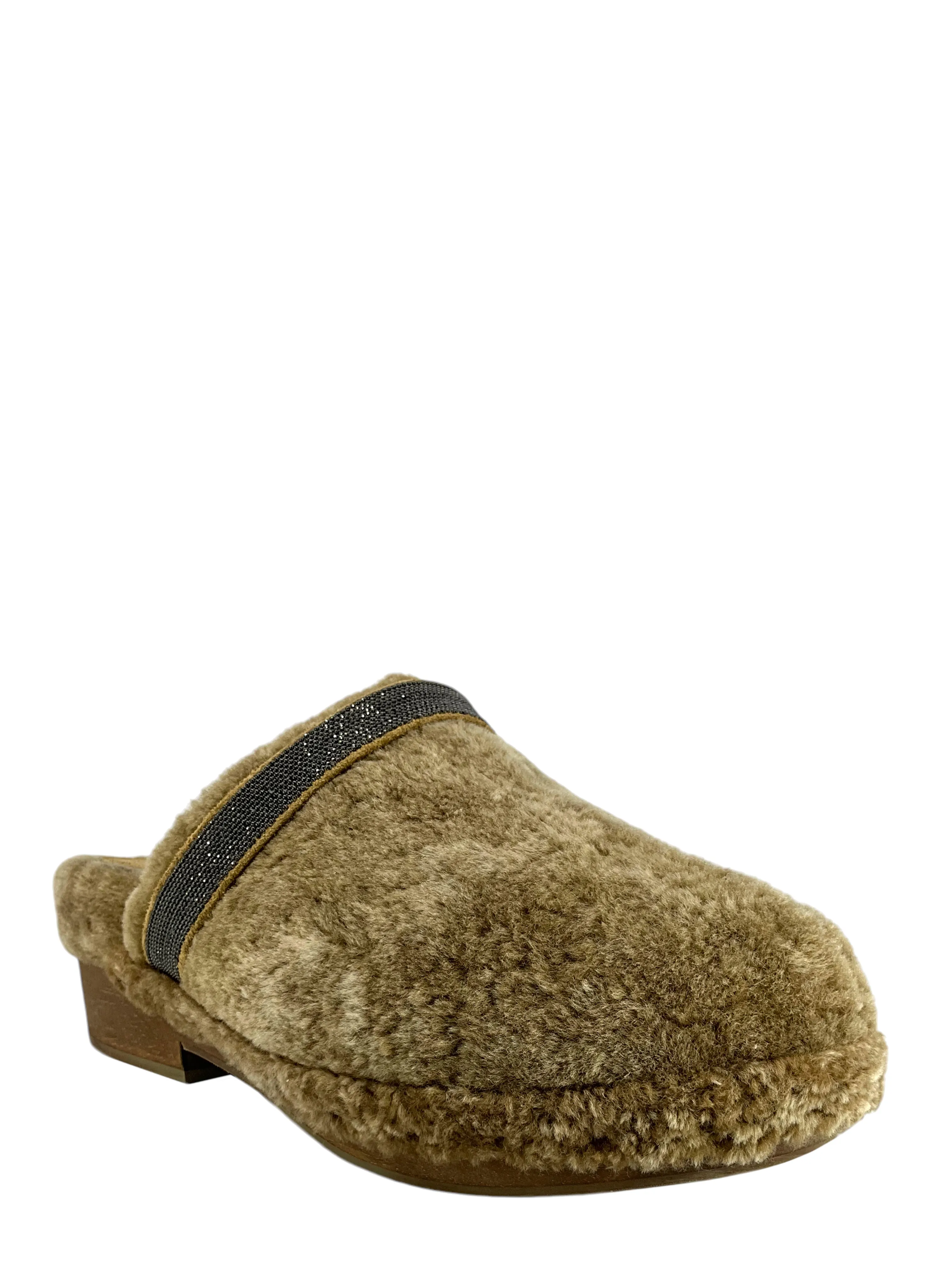 Brunello Cucinelli Shearling Monili Bead Clogs Size 7