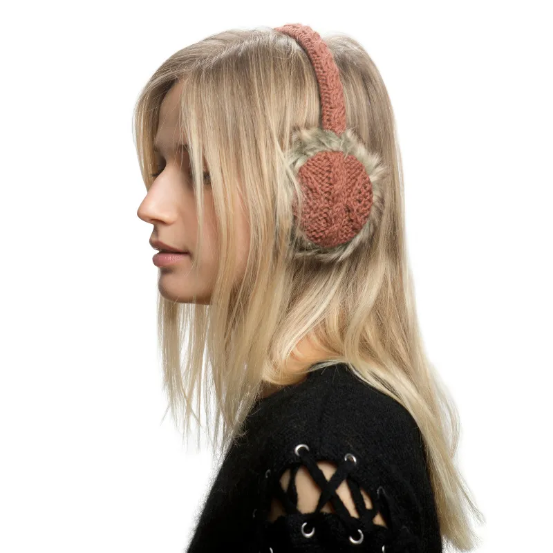 Cable Knit Adjustable Earmuffs With Faux Fur