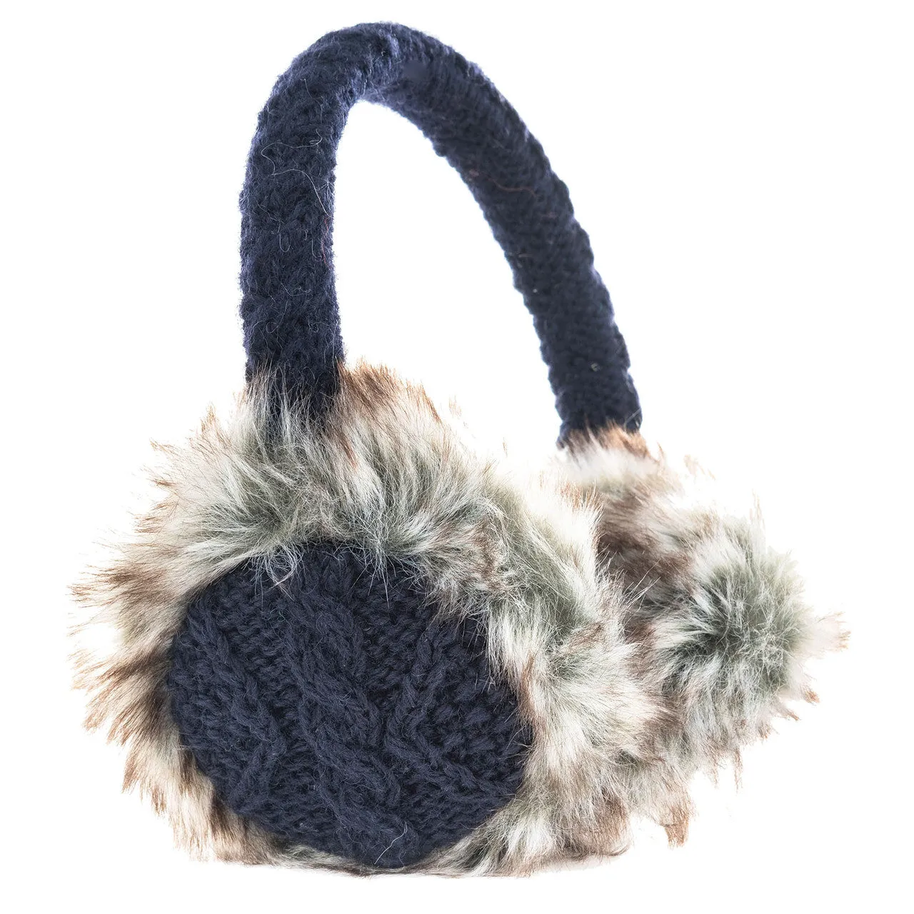 Cable Knit Adjustable Earmuffs With Faux Fur