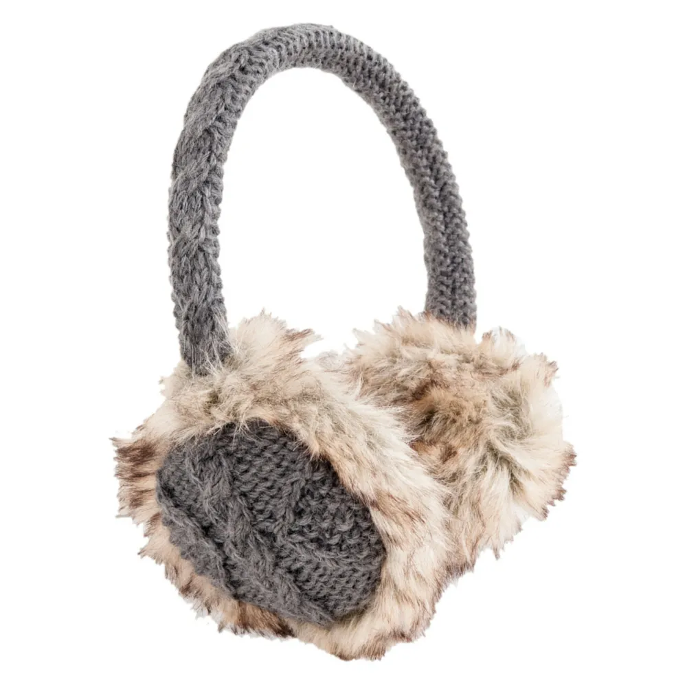 Cable Knit Adjustable Earmuffs With Faux Fur