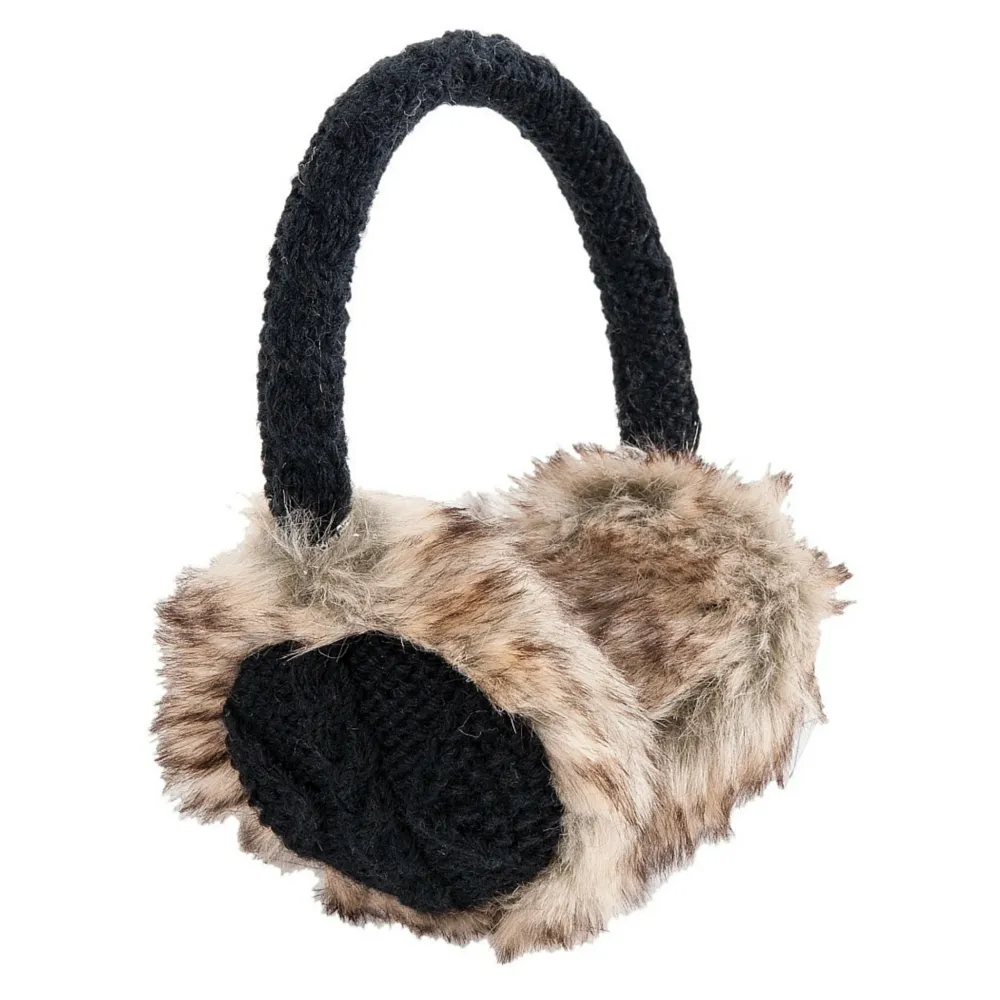 Cable Knit Adjustable Earmuffs With Faux Fur