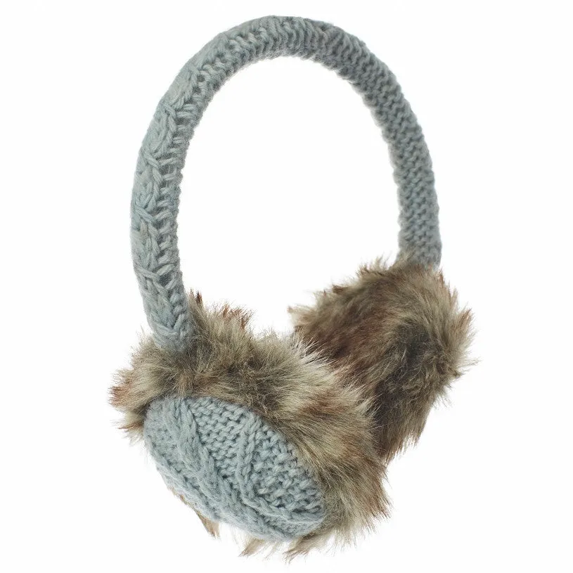 Cable Knit Adjustable Earmuffs With Faux Fur