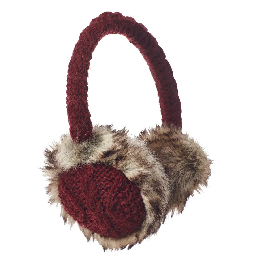 Cable Knit Adjustable Earmuffs With Faux Fur