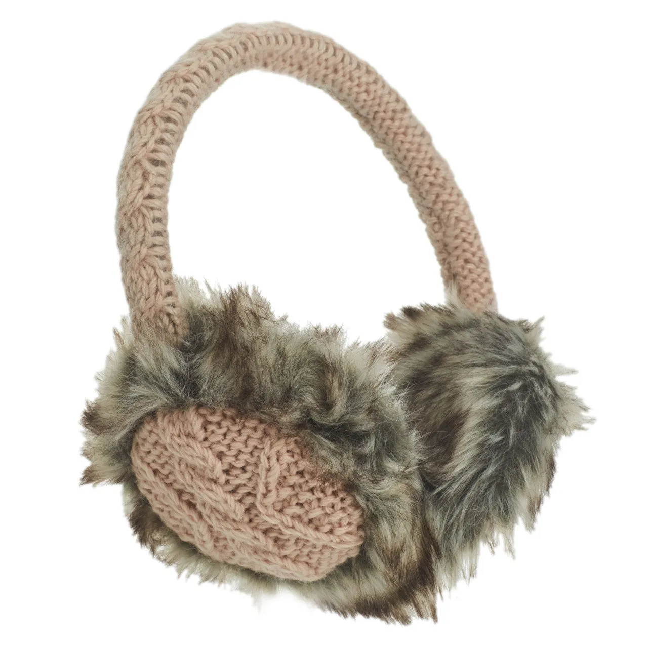 Cable Knit Adjustable Earmuffs With Faux Fur