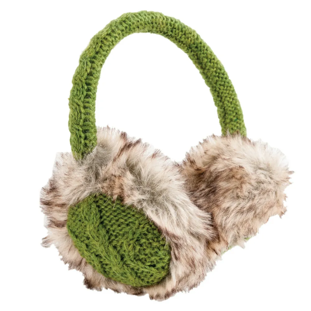 Cable Knit Adjustable Earmuffs With Faux Fur