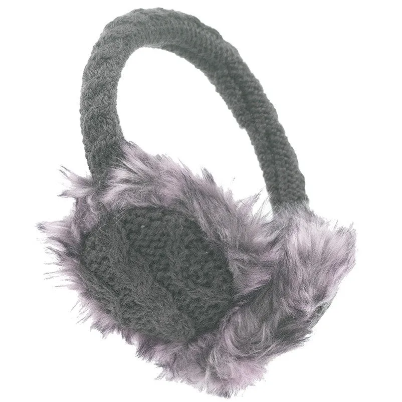 Cable Knit Adjustable Earmuffs With Faux Fur