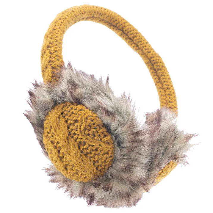 Cable Knit Adjustable Earmuffs With Faux Fur