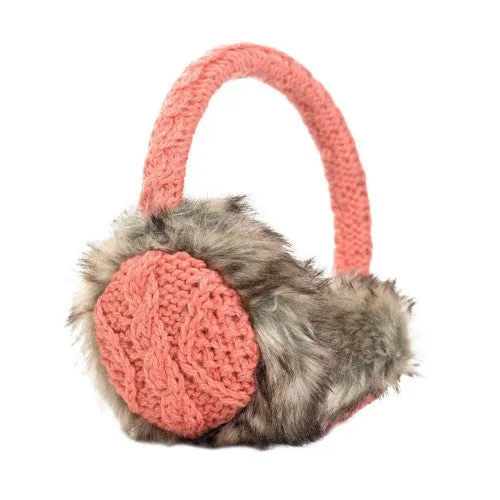 Cable Knit Adjustable Earmuffs With Faux Fur