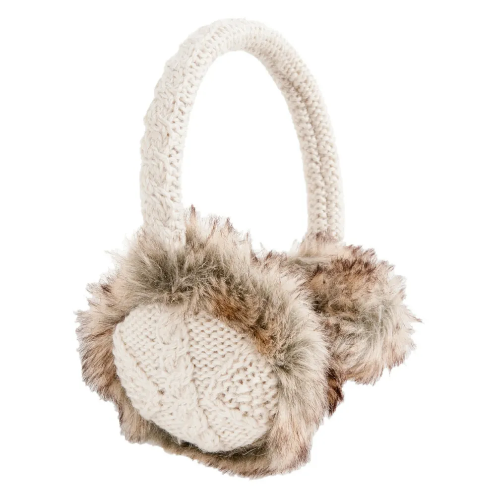 Cable Knit Adjustable Earmuffs With Faux Fur