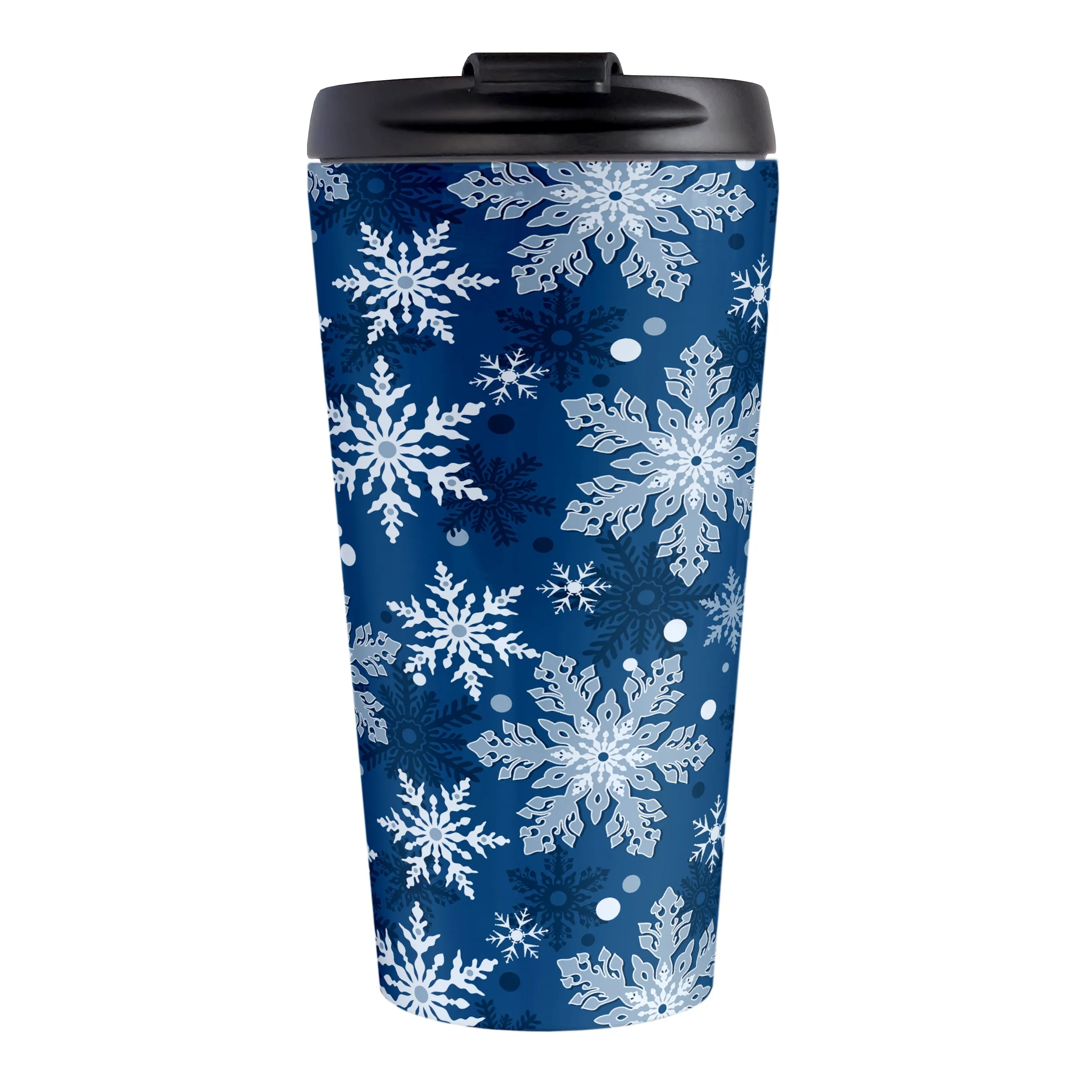 Classic Blue Snowflake Pattern Winter Travel Mug