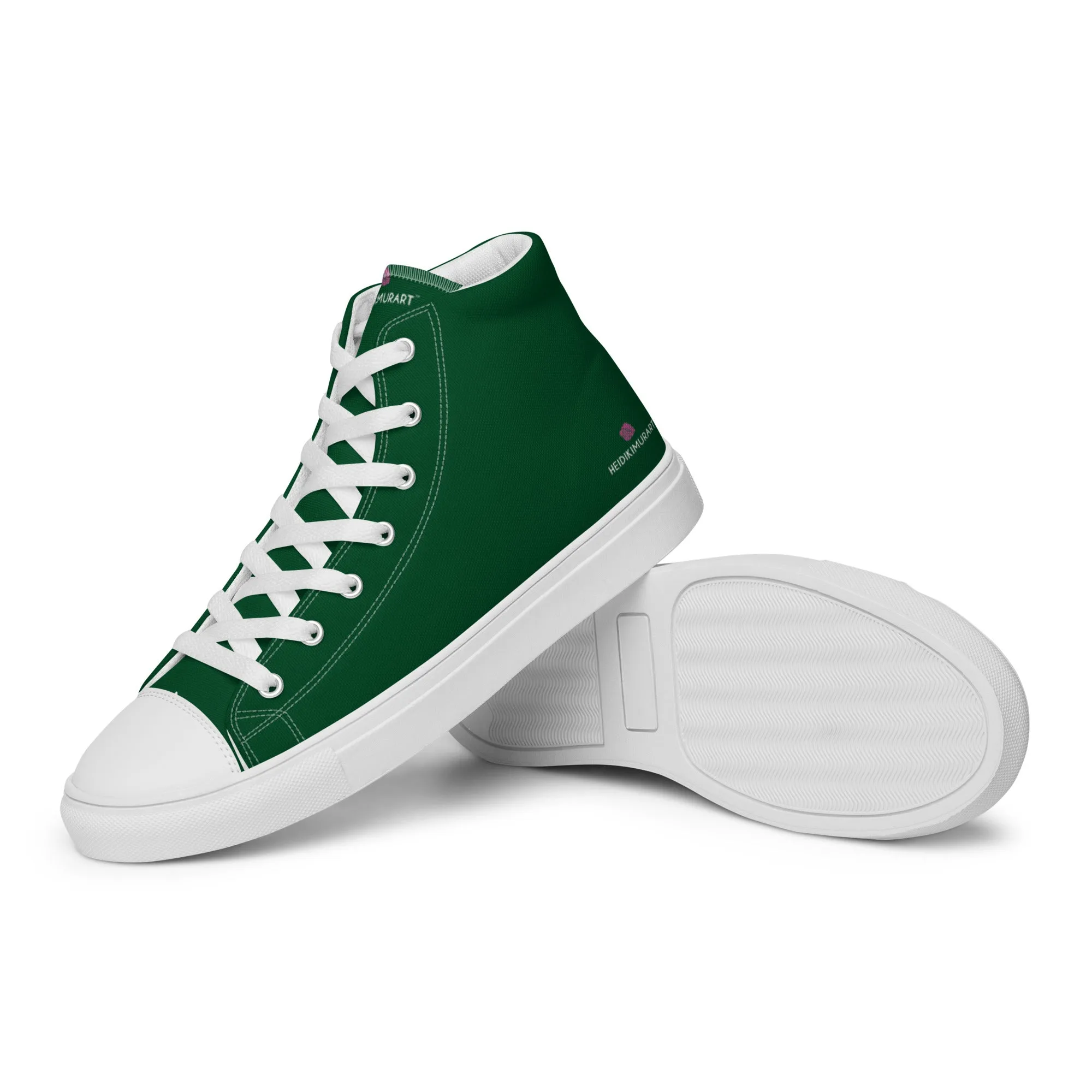 Dark Green Men's High Tops, Solid Color Men’s high top canvas shoes