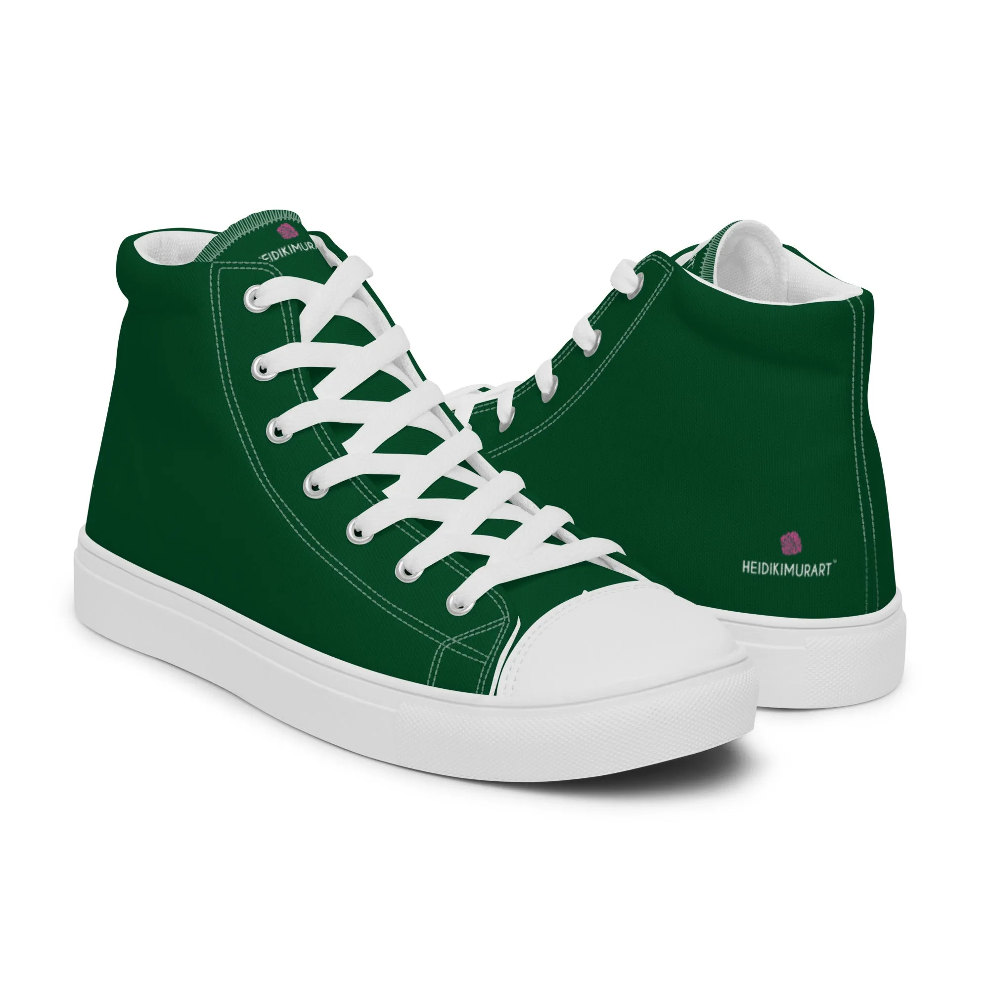 Dark Green Men's High Tops, Solid Color Men’s high top canvas shoes