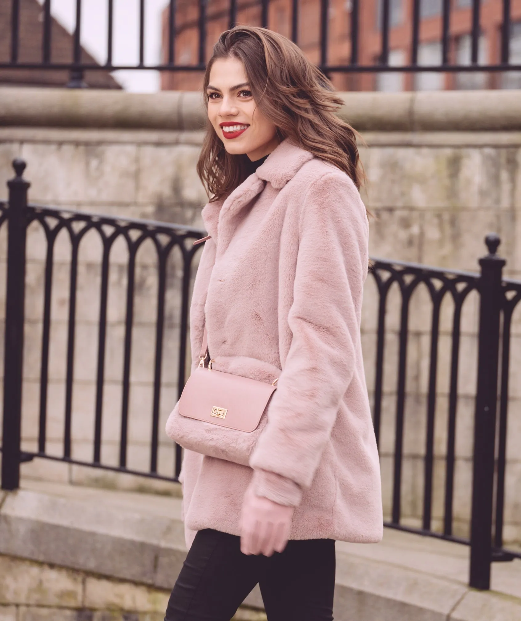 Dusty Pink Blazer Style Faux Fur Coat