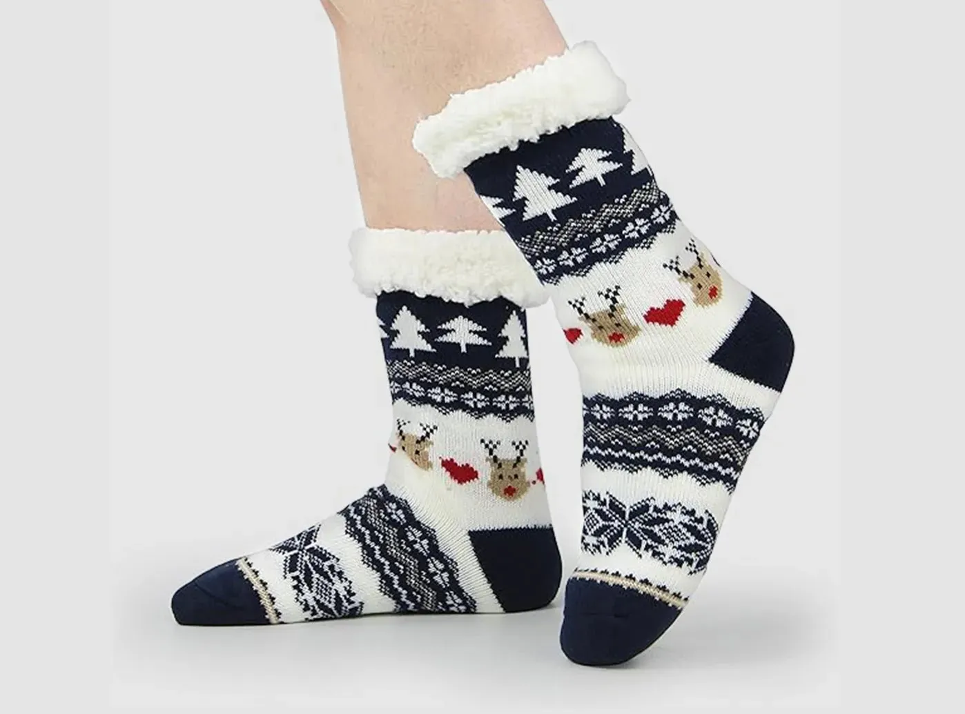 FitVille Women's Fur-lined Christmas Floor Socks