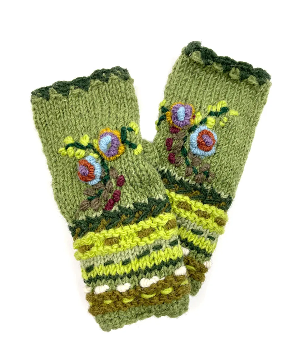 Flower Embroidered Fingerless Gloves