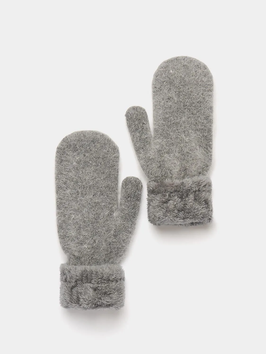 Fuzzy Mittens With Faux Fur Cuffs