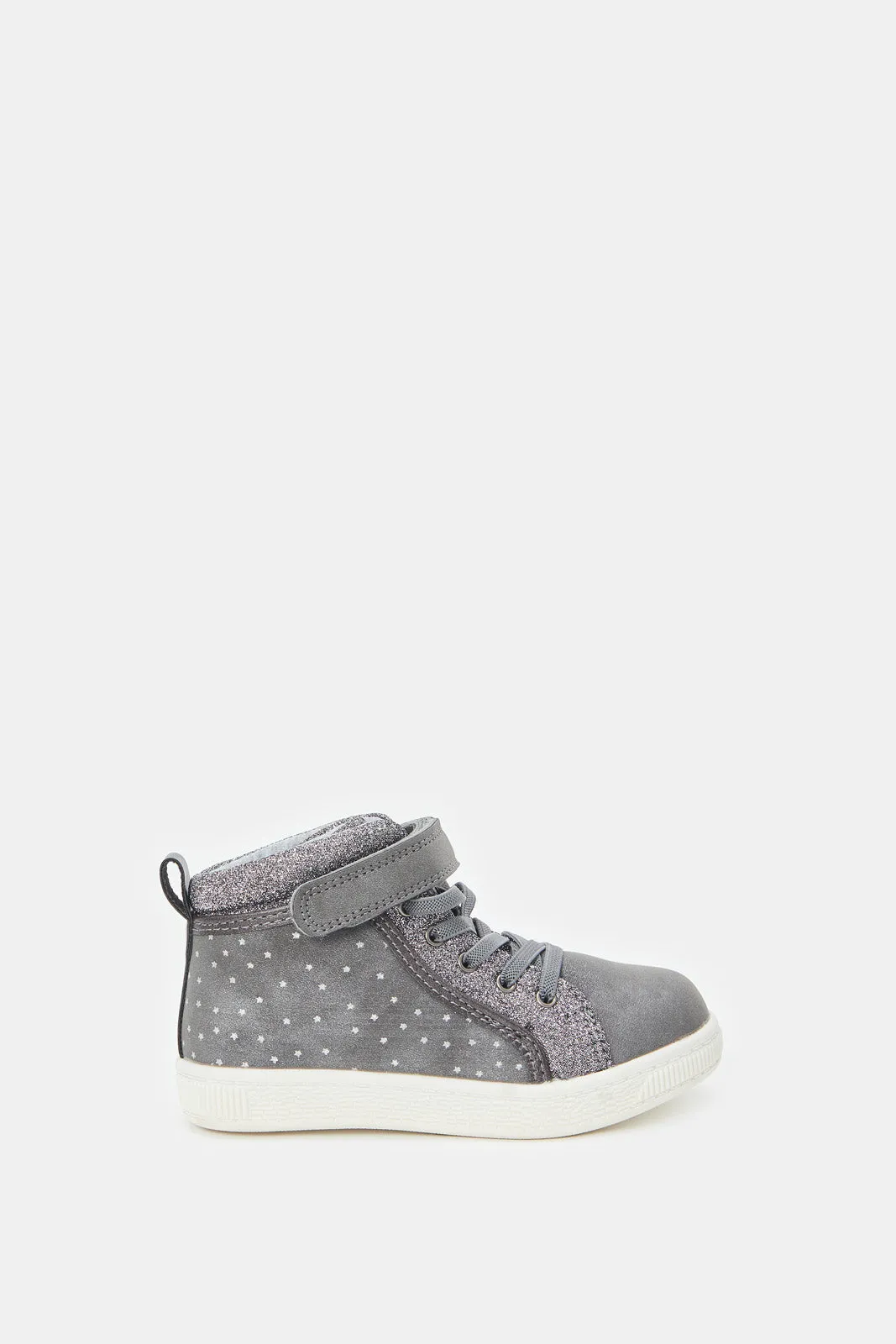 Girls Grey Velcro Strap High-Top Sneakers