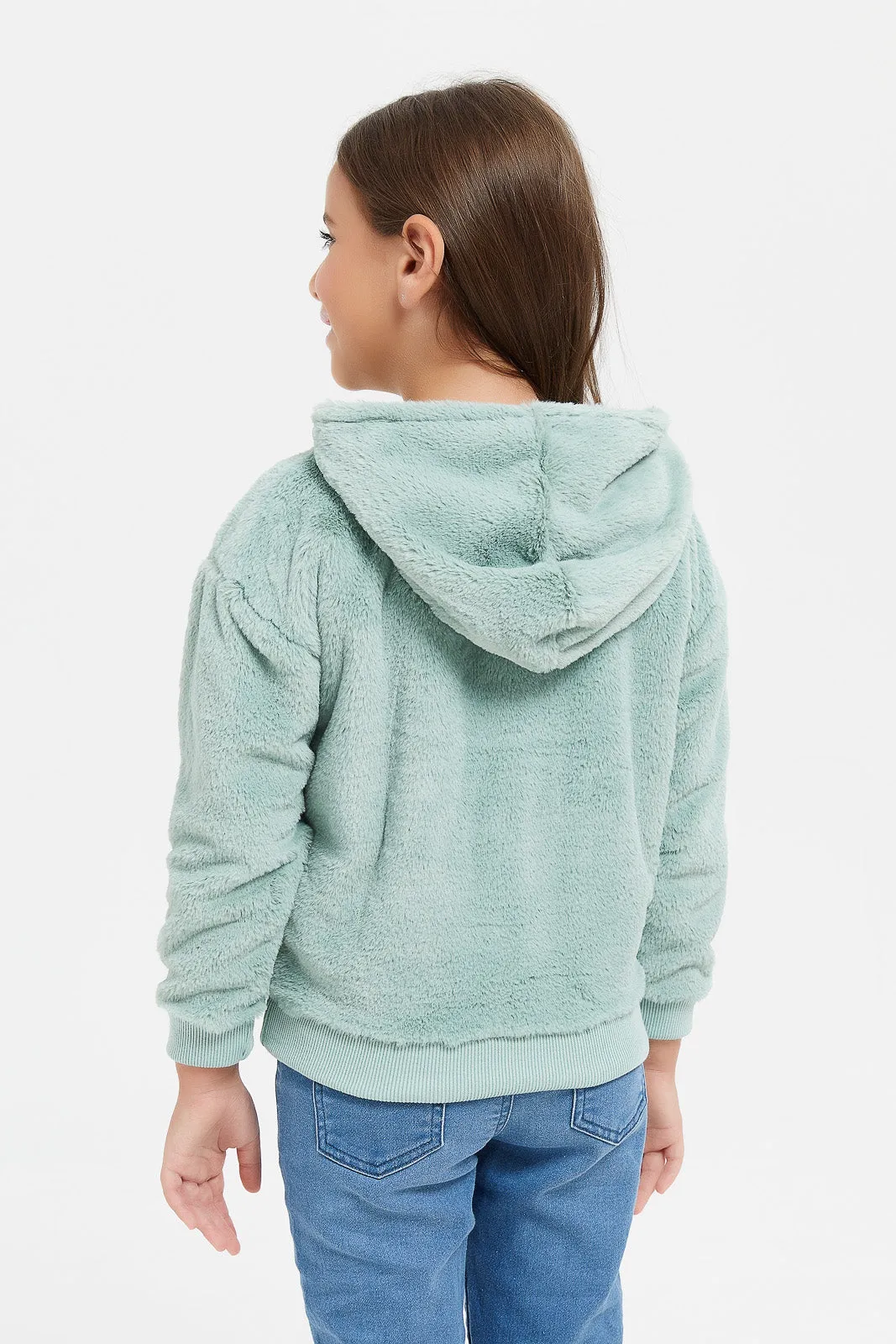 Girls Mint Fur Embellished Sweatshirt