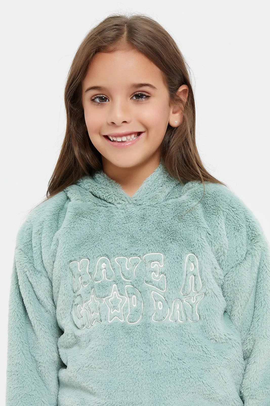 Girls Mint Fur Embellished Sweatshirt