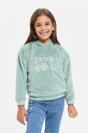 Girls Mint Fur Embellished Sweatshirt