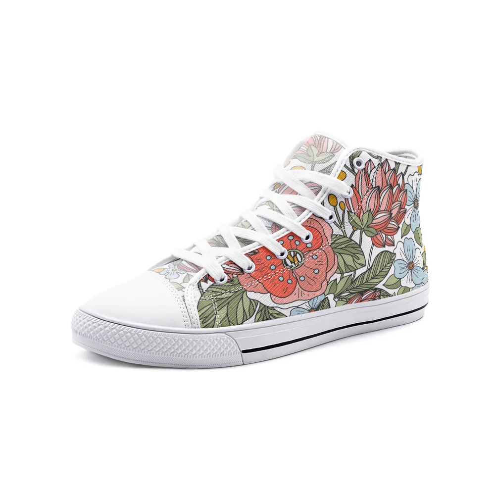 High Top Sneakers, Unisex High Top Floral Canvas Shoes, Lace Up