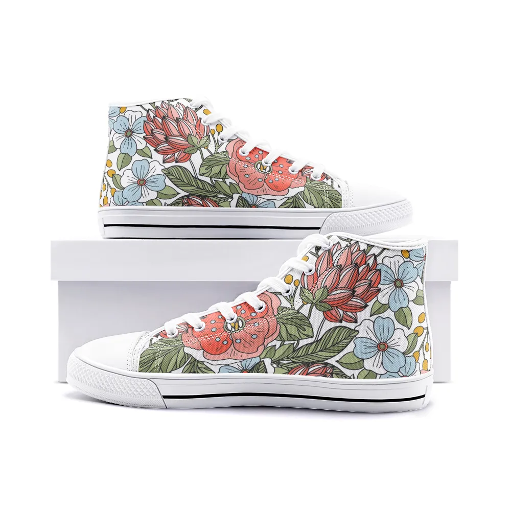 High Top Sneakers, Unisex High Top Floral Canvas Shoes, Lace Up