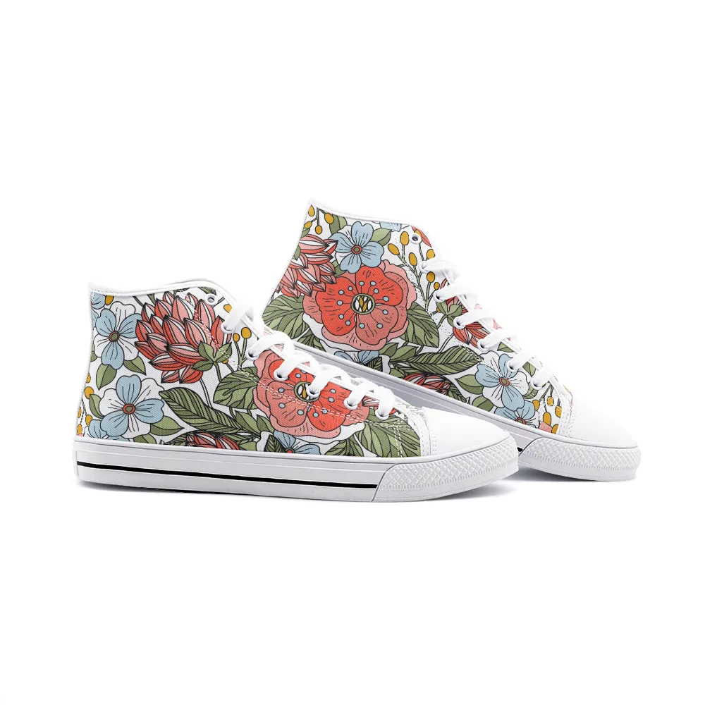 High Top Sneakers, Unisex High Top Floral Canvas Shoes, Lace Up