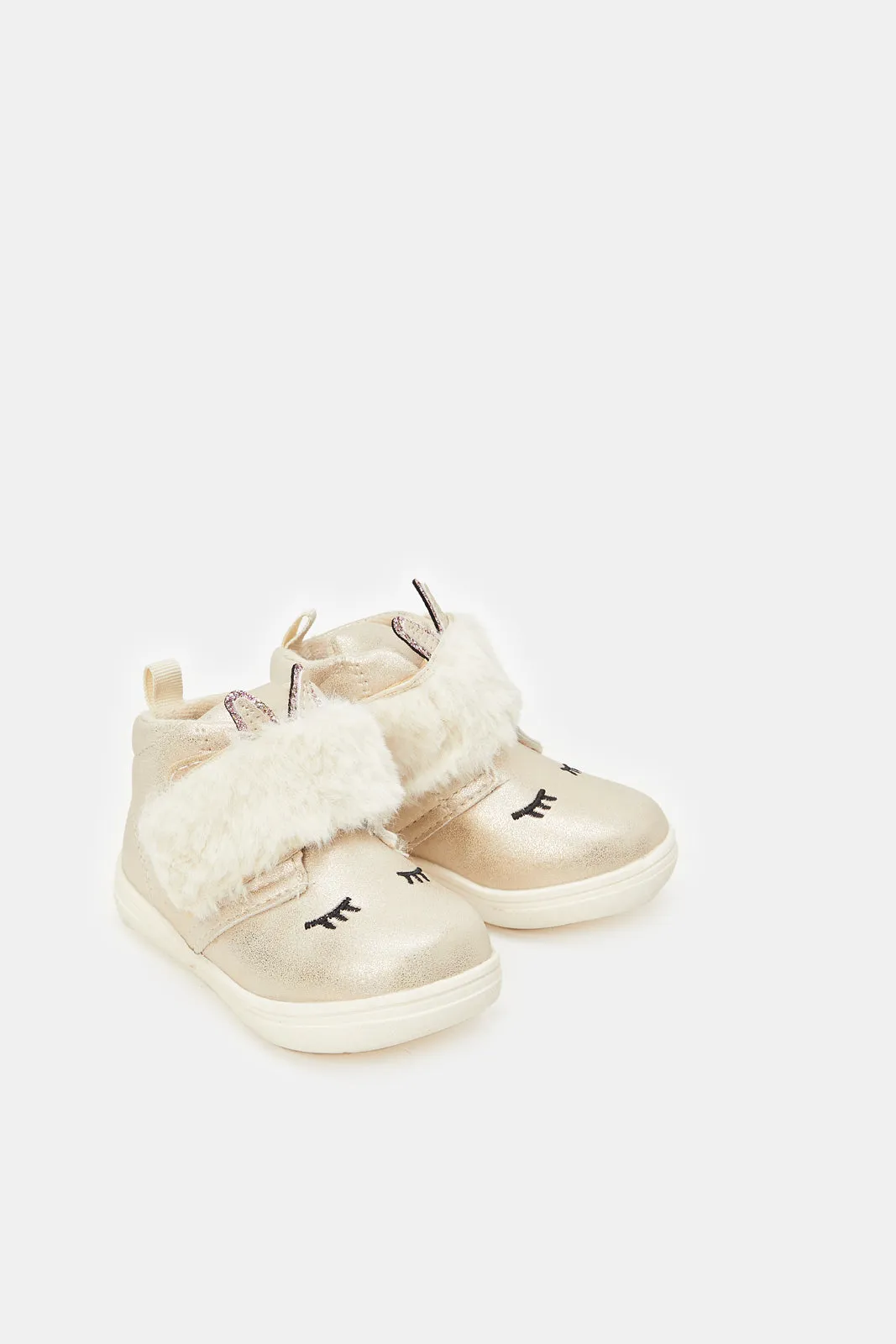 Infant Girls Gold Fur Strap High-Top