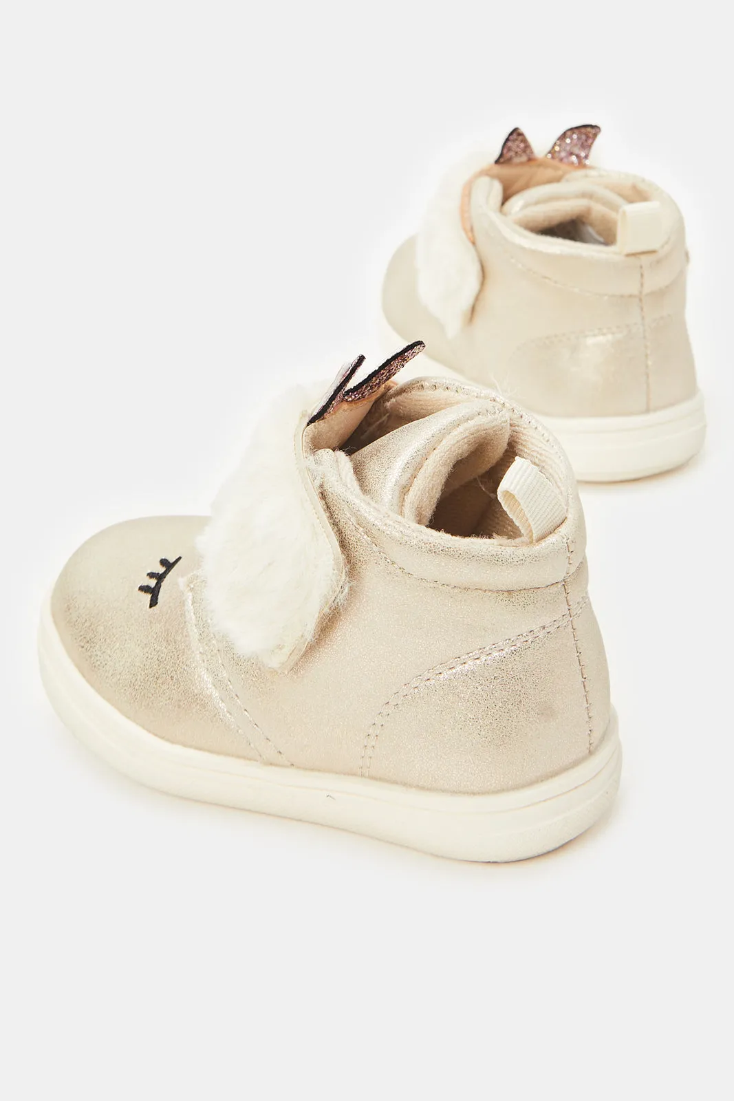 Infant Girls Gold Fur Strap High-Top