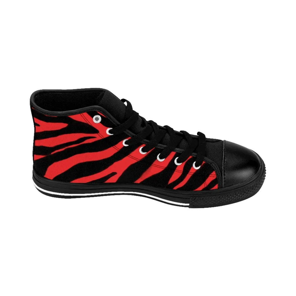 Red Zebra Men's High Tops, Zebra Striped Animal Print Men's Classic Sneakers Running Fashion Canvas Shoes