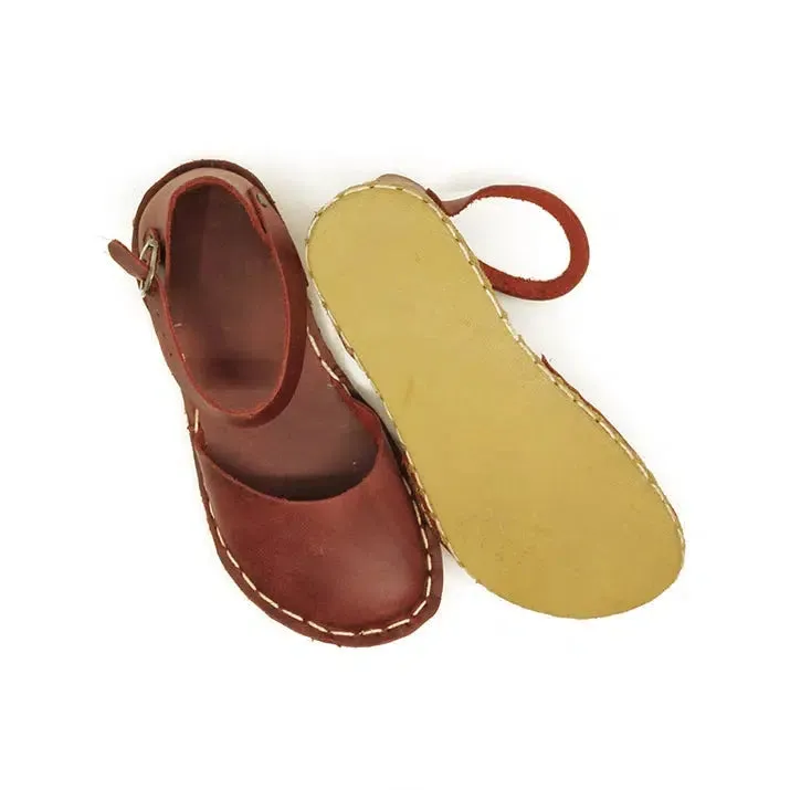 Sandals Barefoot Handmade Leather Claret Red