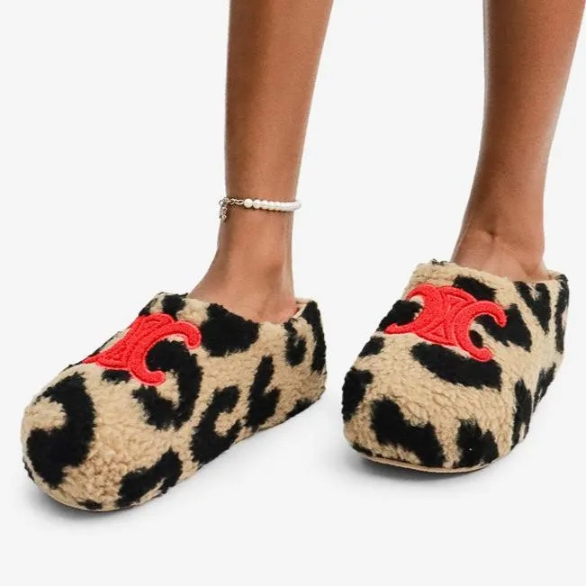 SASKIA Leopard Faux Fur Slip On Clog