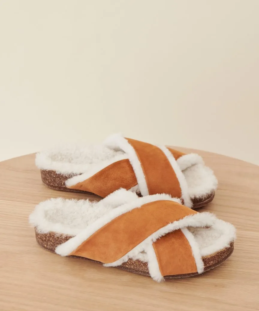 Shearling-Lined Crossover Sandal