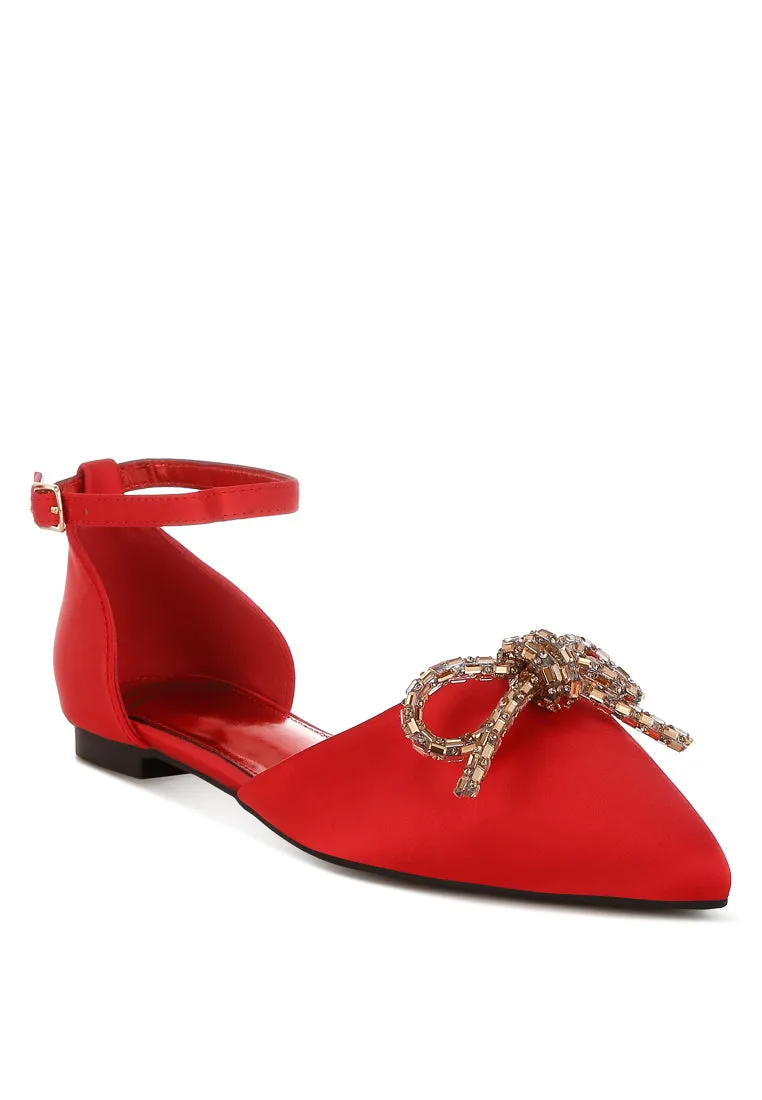 Simina Rhinestone Detail Bow Flat Sandals