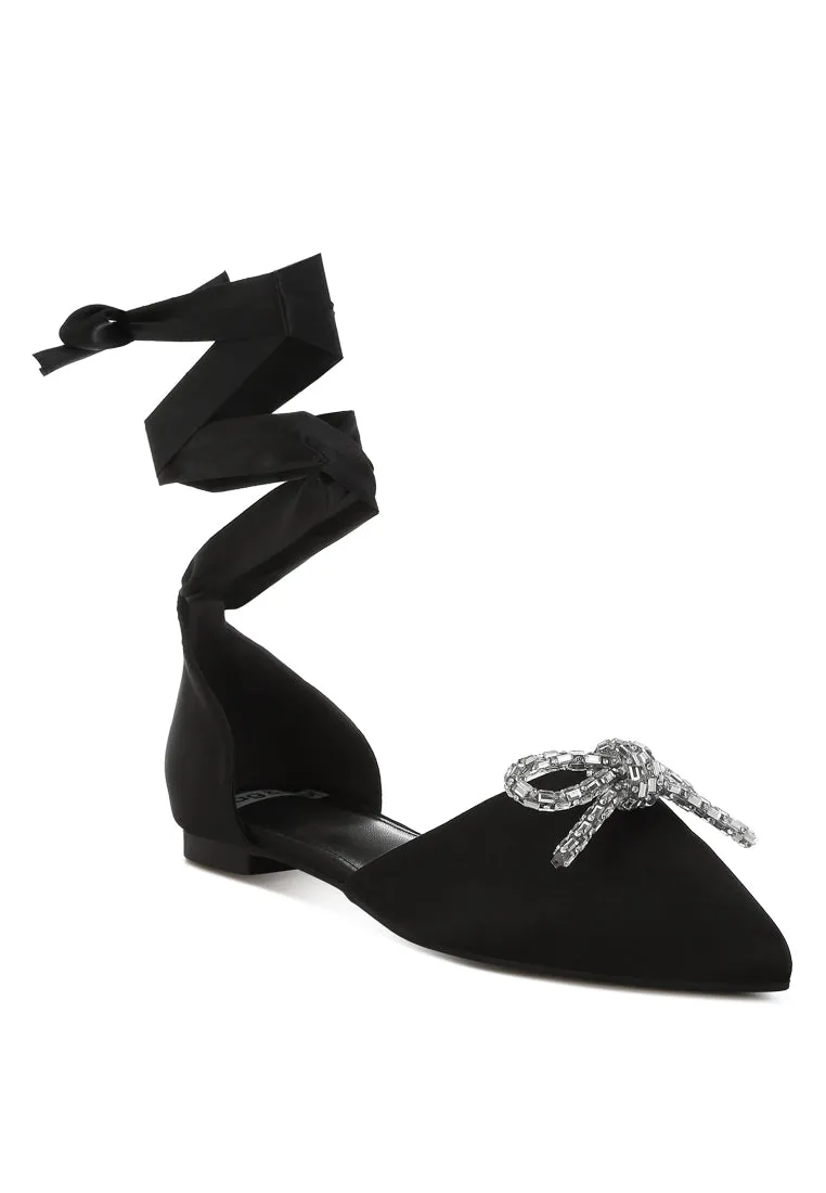 Simina Rhinestone Detail Bow Flat Sandals