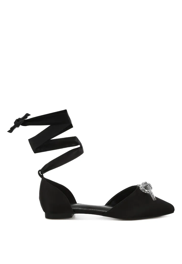 Simina Rhinestone Detail Bow Flat Sandals