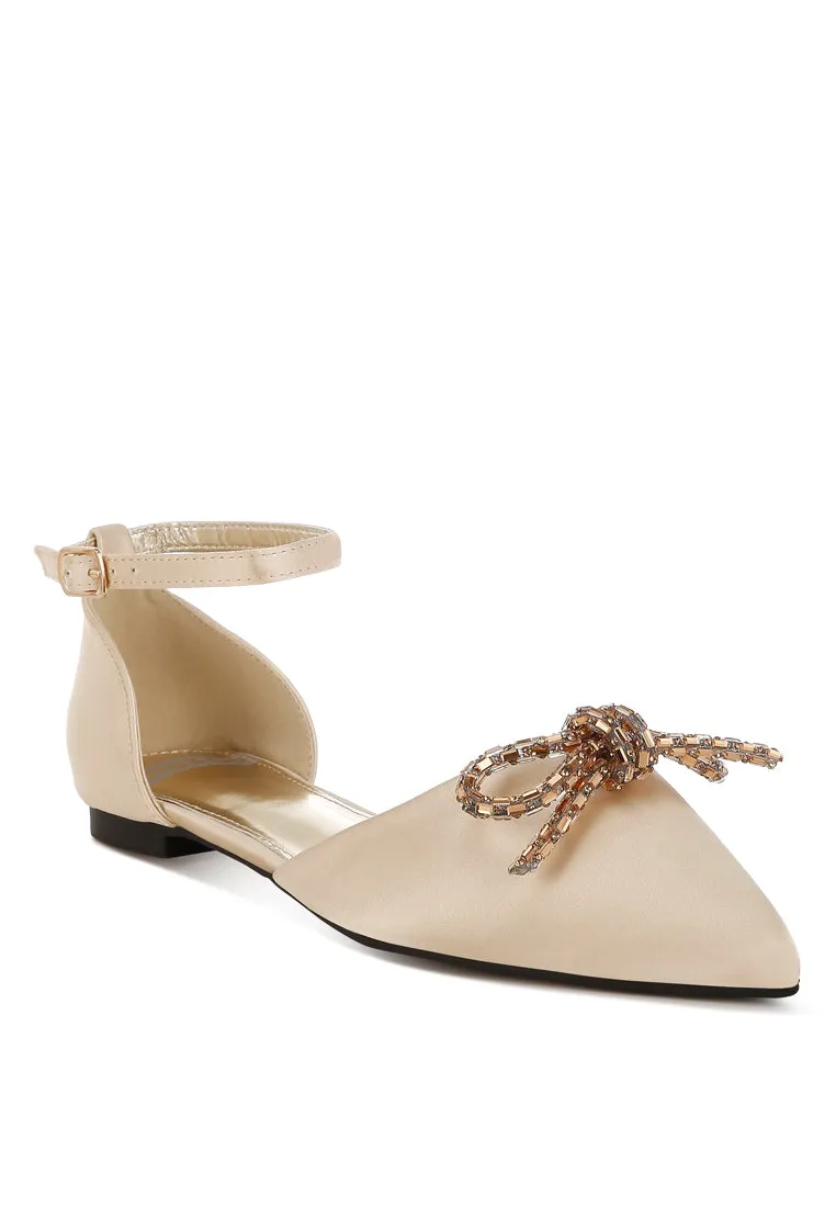 Simina Rhinestone Detail Bow Flat Sandals