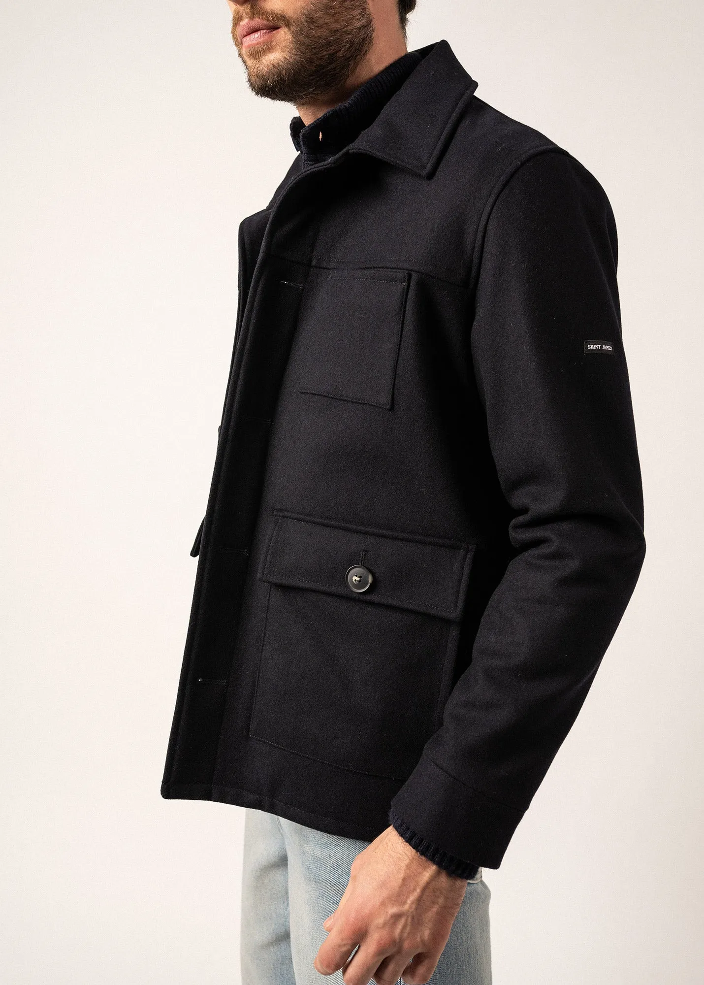 St Samuel Worker-style Jacket - in wool fabric (NAVY)