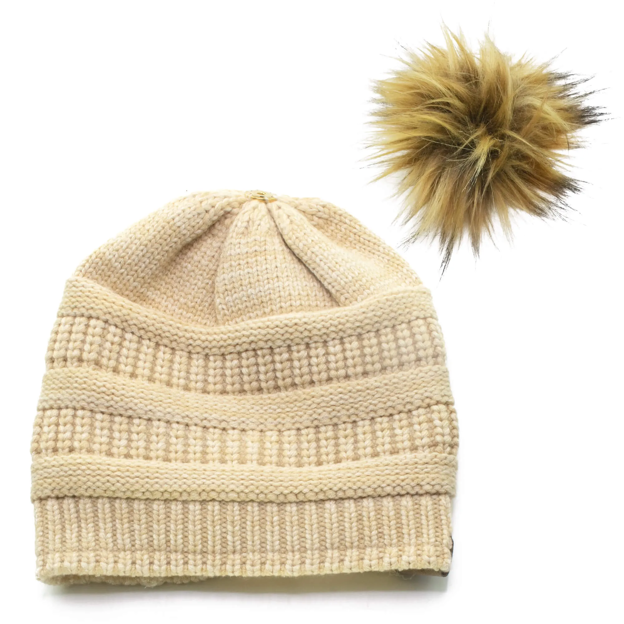 Winter Hat | Satin Lined | Detachable Pom Pom | Beige