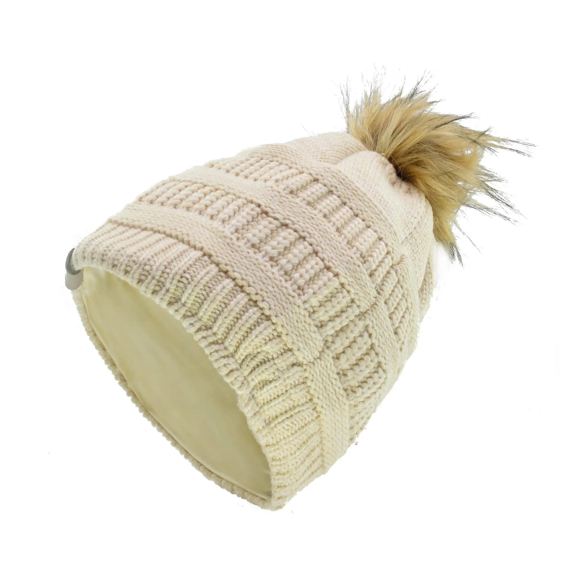 Winter Hat | Satin Lined | Detachable Pom Pom | Beige