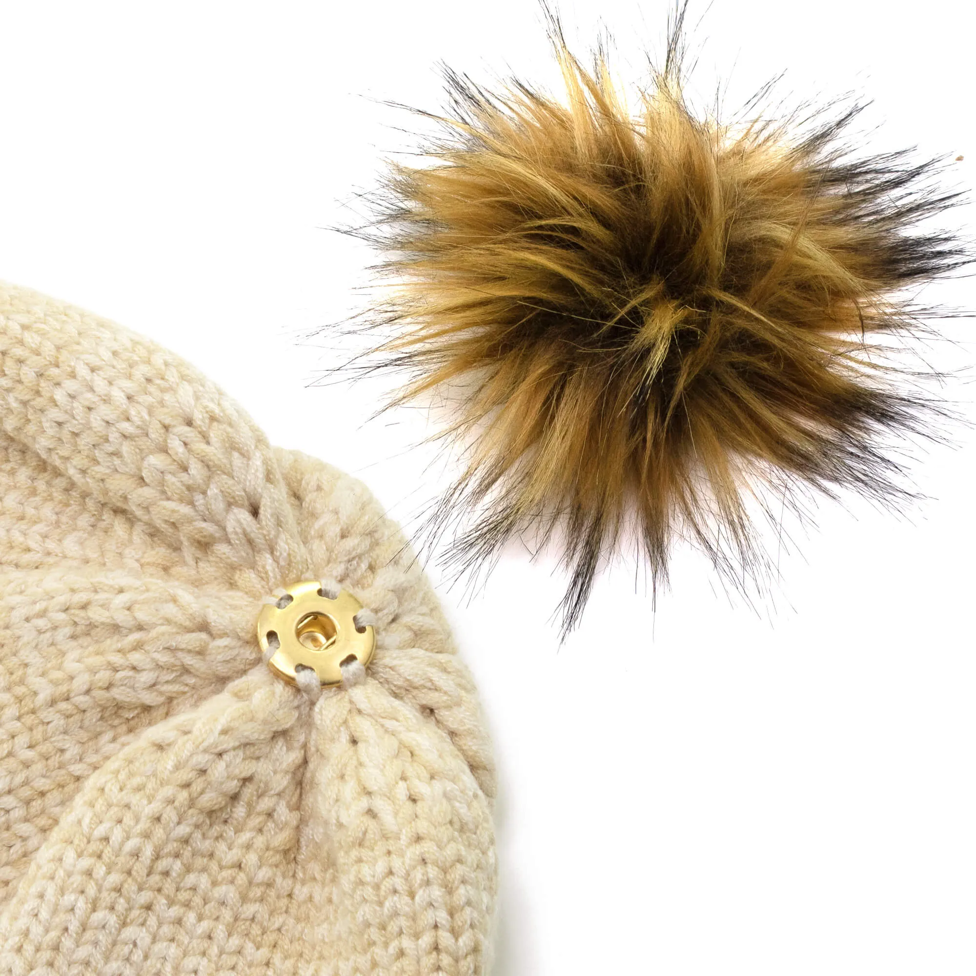 Winter Hat | Satin Lined | Detachable Pom Pom | Beige