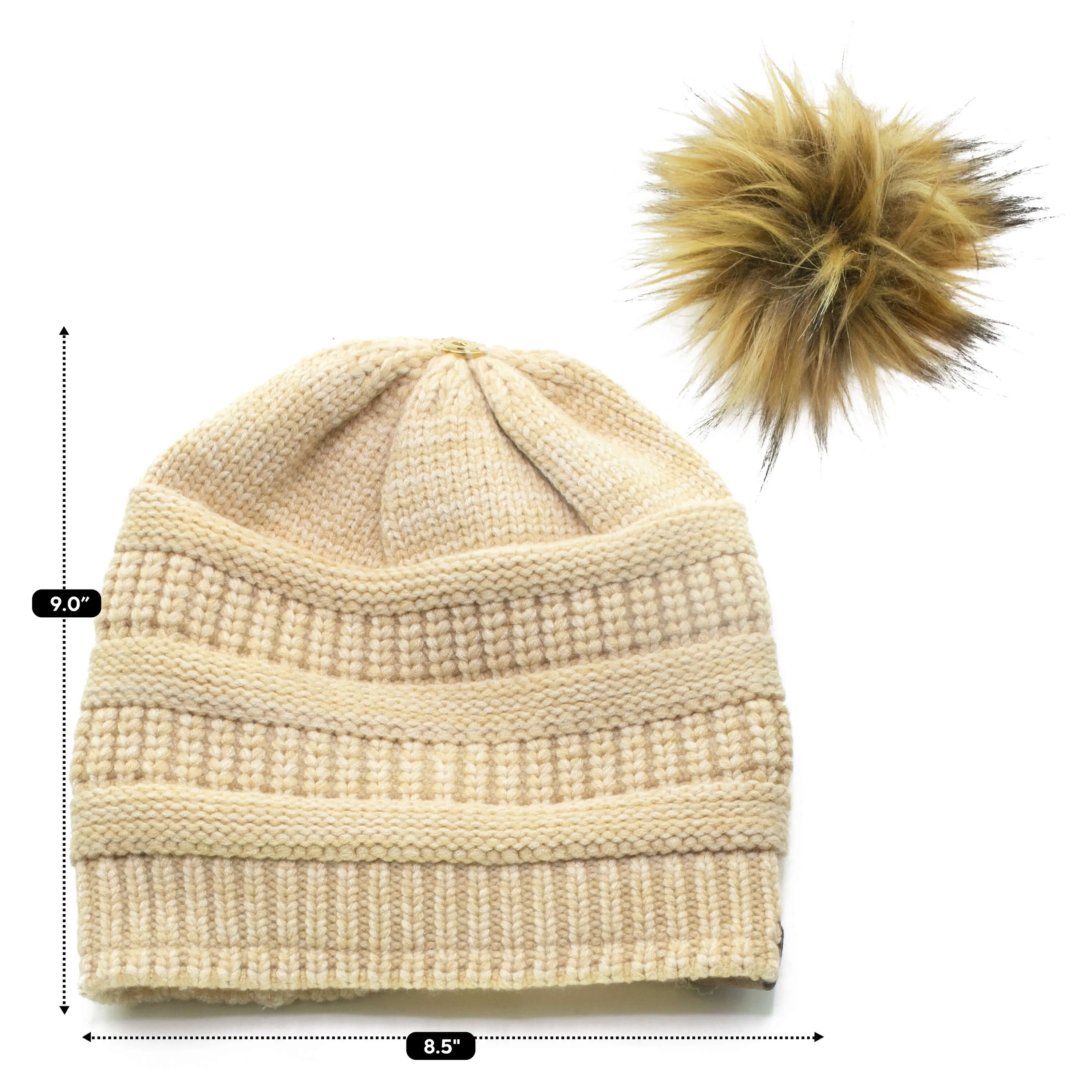 Winter Hat | Satin Lined | Detachable Pom Pom | Beige